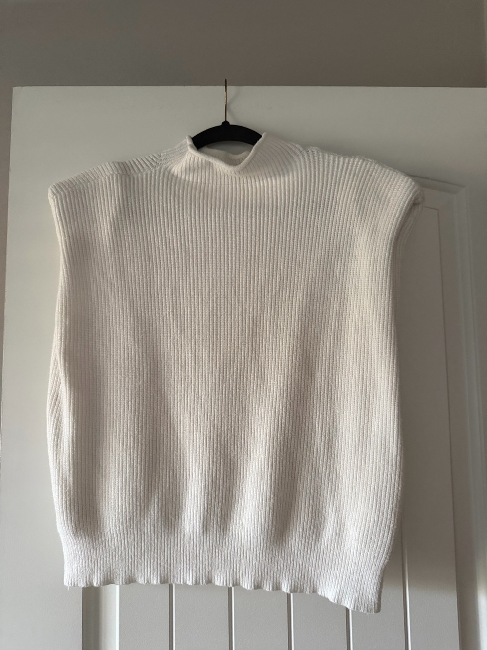 Womens Sweater Vest Sleeveless Turtleneck Shoulder Pad Ribbed Top